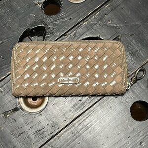 Cole Haan Heritage Weave Patent Leather and Suede Travel Zip Wallet - Taupe